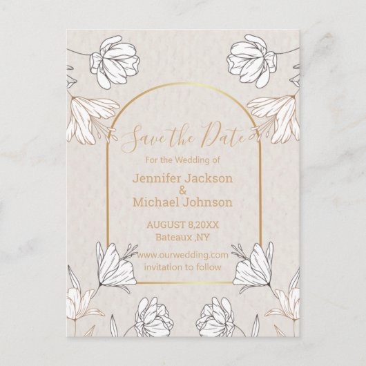 Bewaar de datum Botanical Grey Gold Arch Wedding Briefkaart (Voorkant)