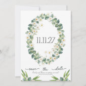 Bewaar de datum botanische eucalyptus + madeliefth save the date (Voorkant)