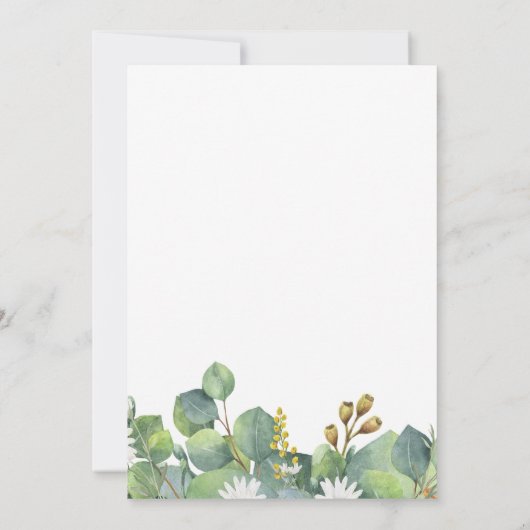 Bewaar de datum botanische eucalyptus + madeliefth save the date (Achterkant)