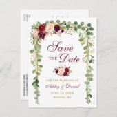 Bewaar de datum Botanische Groen Goud Bourgogne Bl Aankondigingskaart (Voorkant / Achterkant)