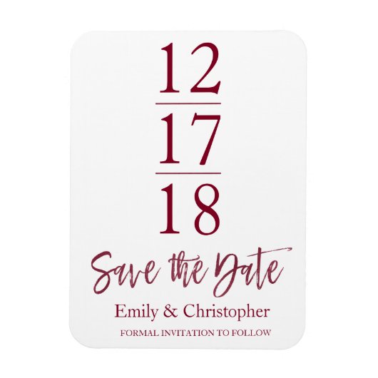 Bewaar de datum Bourgondië Marsala Modern Script Magneet (Verticaal)