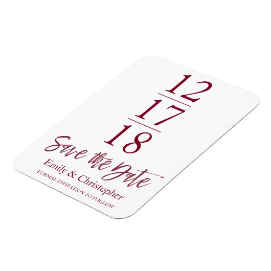 Bewaar de datum Bourgondië Marsala Modern Script Magneet (Linkerzijde)