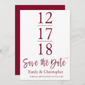 Bewaar de datum Bourgondië Marsala Modern Script Save The Date (Voorkant / Achterkant)
