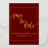 Bewaar de datum Bourgondische Folie bruiloft aanko Folie Uitnodiging (Voorkant)