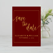 Bewaar de datum Bourgondische Folie bruiloft aanko Folie Uitnodiging (Staand Voorkant)