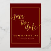 Bewaar de datum Bourgondische Folie bruiloft aanko Uitnodiging (Voorkant)