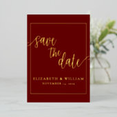 Bewaar de datum Bourgondische Folie bruiloft aanko Uitnodiging (Staand Voorkant)