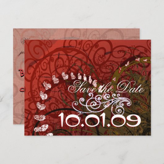 Bewaar de datum Bourgondische harten Aankondigingskaart (Voorkant / Achterkant)