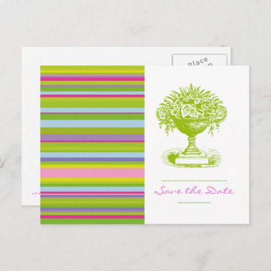 BEWAAR DE DATUM, briefkaart, Kleurrijke Chic Aankondigingskaart (Voorkant / Achterkant)