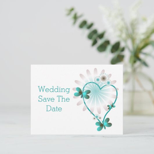 Bewaar de datum Briefkaart Mint Hart en Vlinders (Staand voorkant)