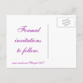 Bewaar de datum briefkaarten, trouwjurk, paarse aankondigingskaart (Achterkant)