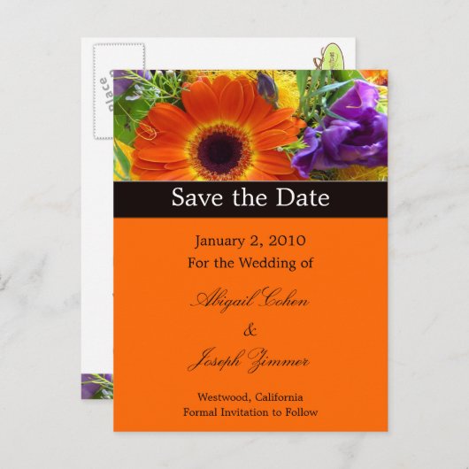 Bewaar de datum briefkaarten, zomerboeket aankondigingskaart (Voorkant / Achterkant)