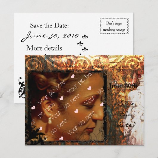 Bewaar de datum Bronze Antiek II Aankondigingskaart (Voorkant / Achterkant)