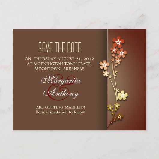 Bewaar de datum Brown Elegant Sakura briefkaarten (Voorkant)