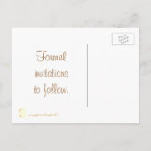 Bewaar de datum bruiloft briefkaarten, gouden roze aankondigingskaart (Achterkant)