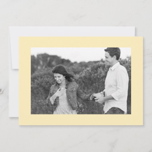 Bewaar de datum, bruiloft, geel save the date (Achterkant)