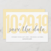 Bewaar de datum, bruiloft, geel save the date (Voorkant / Achterkant)