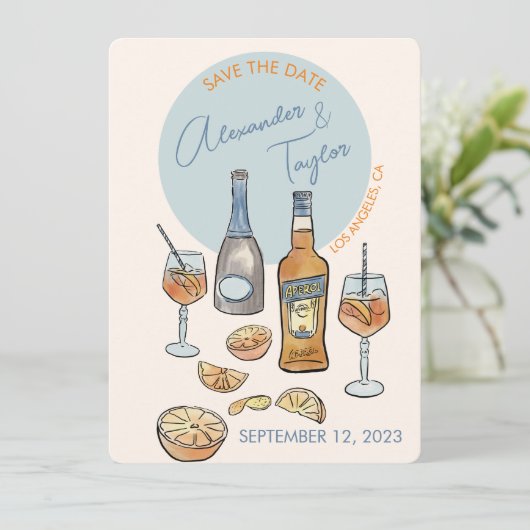 Bewaar de datum Bruiloft Italiaans spritz Sinaasap (Staand voorkant)