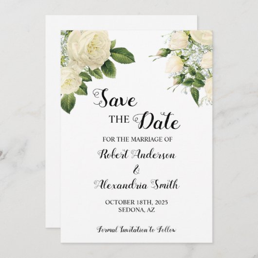 Bewaar de datum bruiloft witte bloemen kaart (Voorkant / Achterkant)