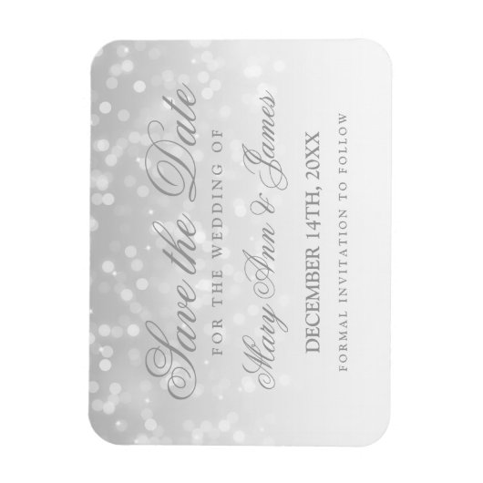 Bewaar de datum Bruiloft Zilveren Bokeh Sparkle Li Magneet (Verticaal)