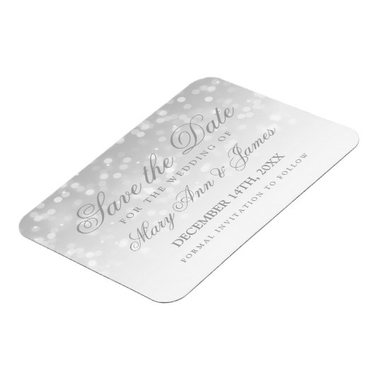 Bewaar de datum Bruiloft Zilveren Bokeh Sparkle Li Magneet (Linkerzijde)