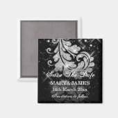 Bewaar de datum Bruiloft Zilveren Glitter Bloemen Magneet (Voorkant / Achterkant)