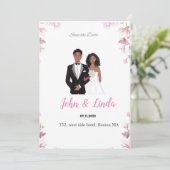 Bewaar de datum, bruiloft, zwart koppel, save the date (Staand voorkant)