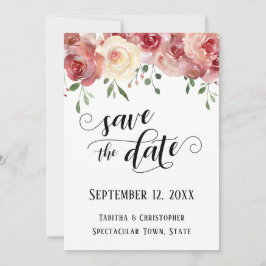 Bewaar de datum Calligrafie, Burgundy, Blush Rozen Save The Date
