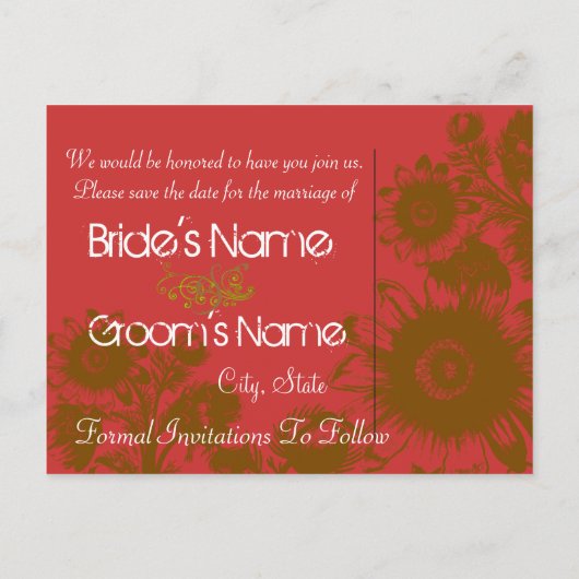 Bewaar de datum Caramel Cafe Floral Goji Berry Red Aankondigingskaart (Achterkant)