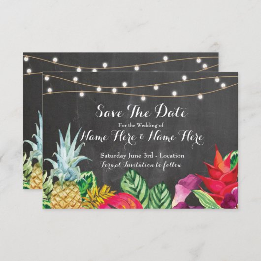Bewaar de datum Chalk Rustic Aloha Tropical Lights Save The Date (Voorkant / Achterkant)