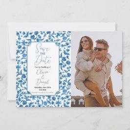 Bewaar de datum Chintz Blauw & Wit Bloemen Ditsy Save The Date