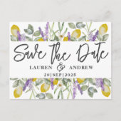 Bewaar de datum citroenen & lavendel bruiloft briefkaart (Voorkant)