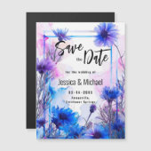 💍 Bewaar de datum Cornflowers en Lavendel Eleganc Magnetische Uitnodiging (Voorkant / Achterkant)