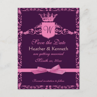 Bewaar de datum Crown Monogram Roze Aankondigingskaart