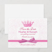 Bewaar de datum Crown Pink Aankondigingskaart (Voorkant / Achterkant)
