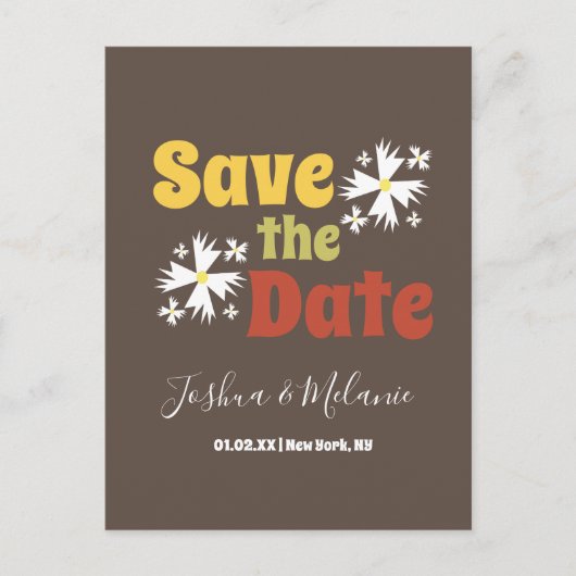 Bewaar de datum Daisy Groovy bloem Briefkaart (Voorkant)