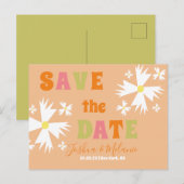 Bewaar de datum Daisy Groovy bloem Lime Roze Briefkaart (Voorkant / Achterkant)