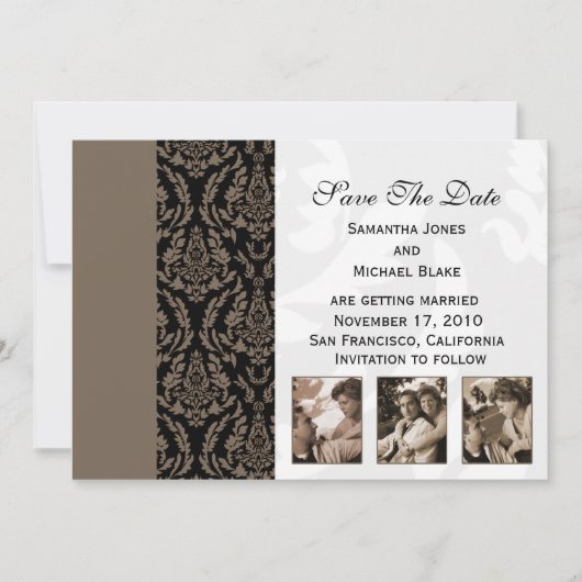 Bewaar de datum -Damask Save The Date (Voorkant)