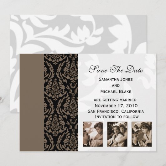 Bewaar de datum -Damask Save The Date (Voorkant / Achterkant)