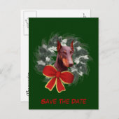 Bewaar de datum Doberman Wreath Holiday Aankondigingskaart (Voorkant / Achterkant)