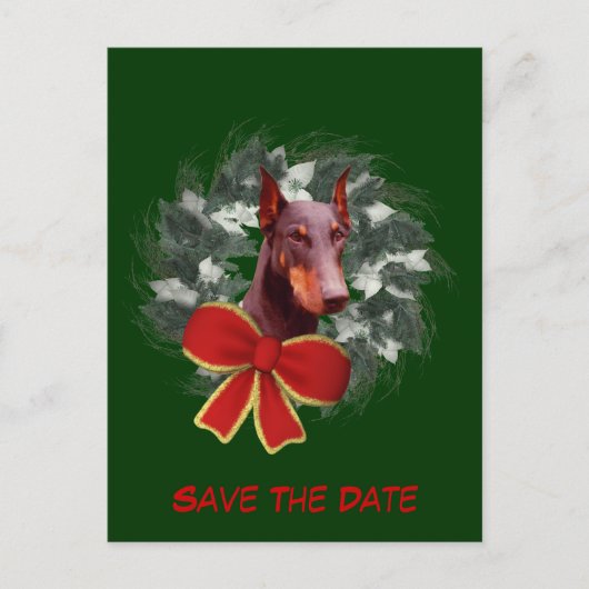 Bewaar de datum Doberman Wreath Holiday Aankondigingskaart (Voorkant)