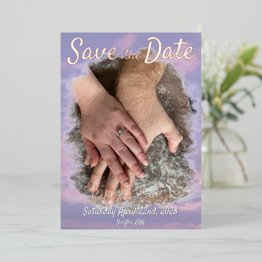 Bewaar de datum: Dream Clouds Lover Thema Folie Uitnodiging (Staand Voorkant)