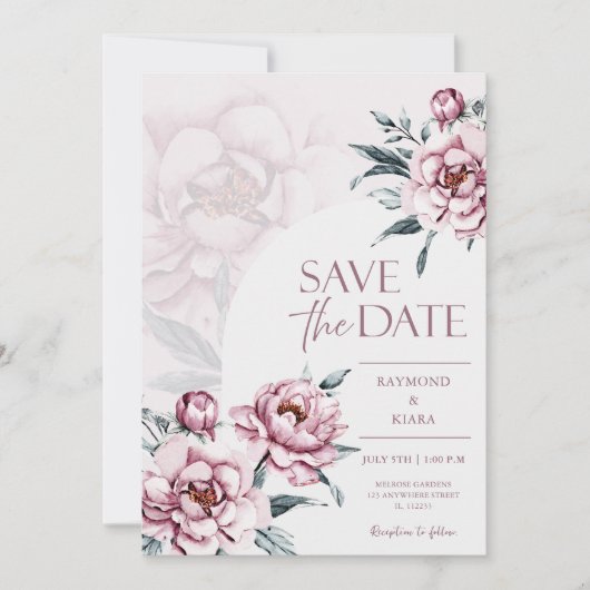 Bewaar de datum Dusky Pink Peony Wedding Save The Date (Voorkant)