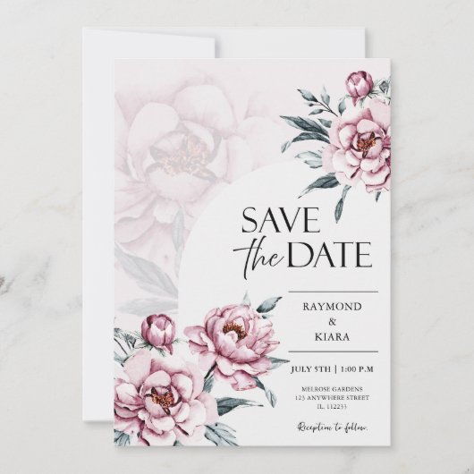 Bewaar de datum Dusky Pink Peony Wedding Save The Date (Voorkant)