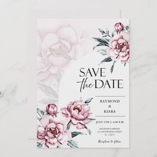 Bewaar de datum Dusky Pink Peony Wedding Save The Date (Voorkant / Achterkant)
