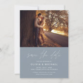 Bewaar de datum Dusty Blue Handwrited Wedding Save The Date (Achterkant)