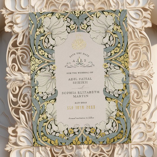 Bewaar de datum Dusty Blue Muslim Islamic Morris Folie Uitnodiging