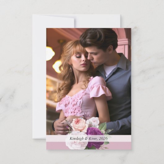 Bewaar de datum Dusty Mauve &  Floral Kaart (Achterkant)