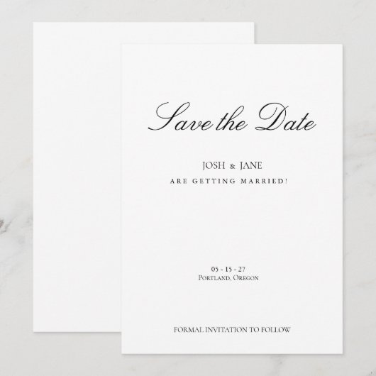 Bewaar de datum eenvoudig modern minimalistisch save the date (Voorkant / Achterkant)