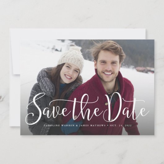 Bewaar de datum eenvoudig script horizontale fotok save the date (Voorkant)